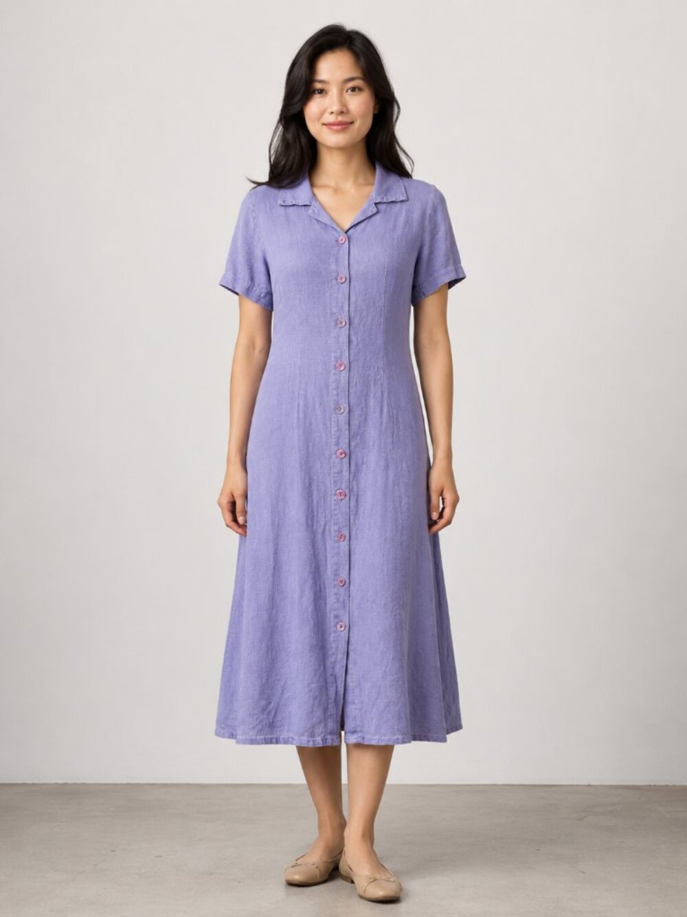 Vintage Coldwater Creek Women’s Linen Shirt Dress P/S Lavender Purple Button Fro